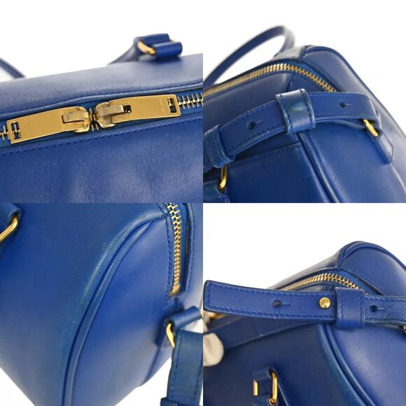 SAINT LAURENT Logo Baby Duffel 2Way Shoulder Hand Bag Leather Blue - Picture 7 of 11